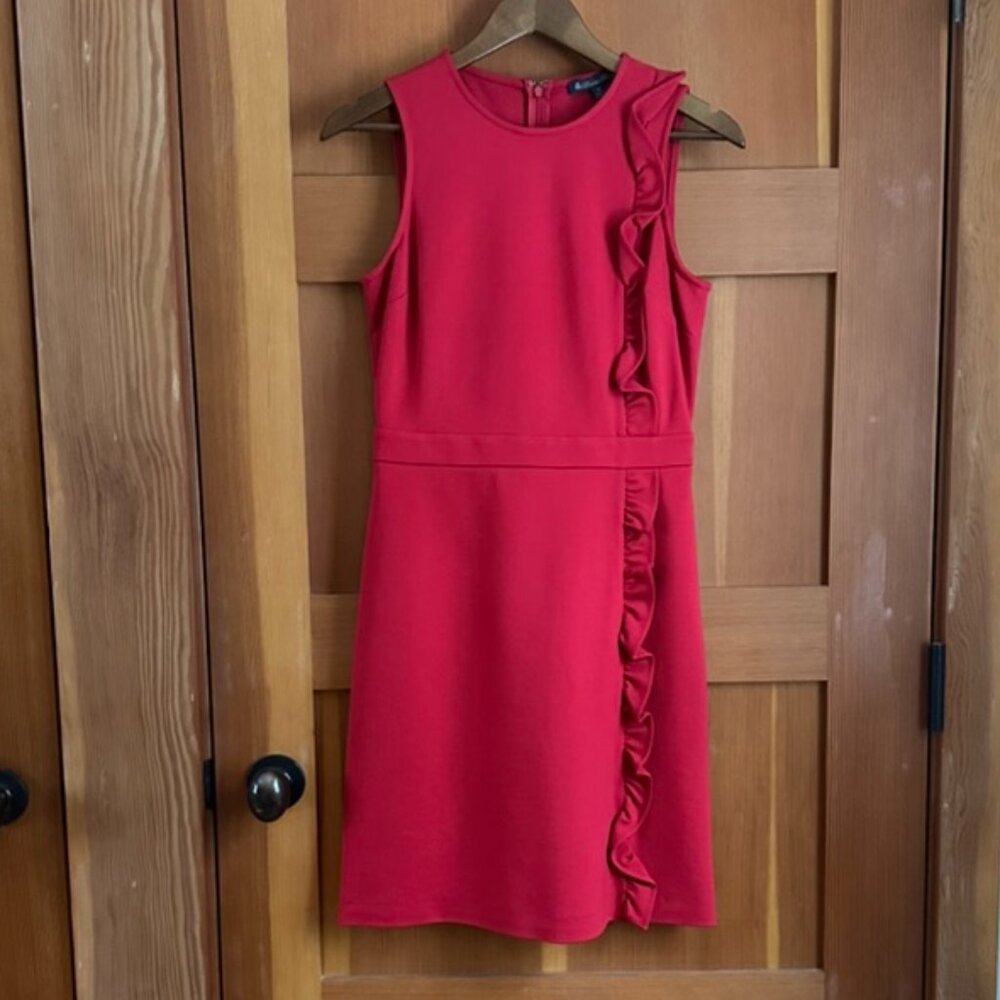 Brooks Brothers Red Ruffle Sheath Dress XS